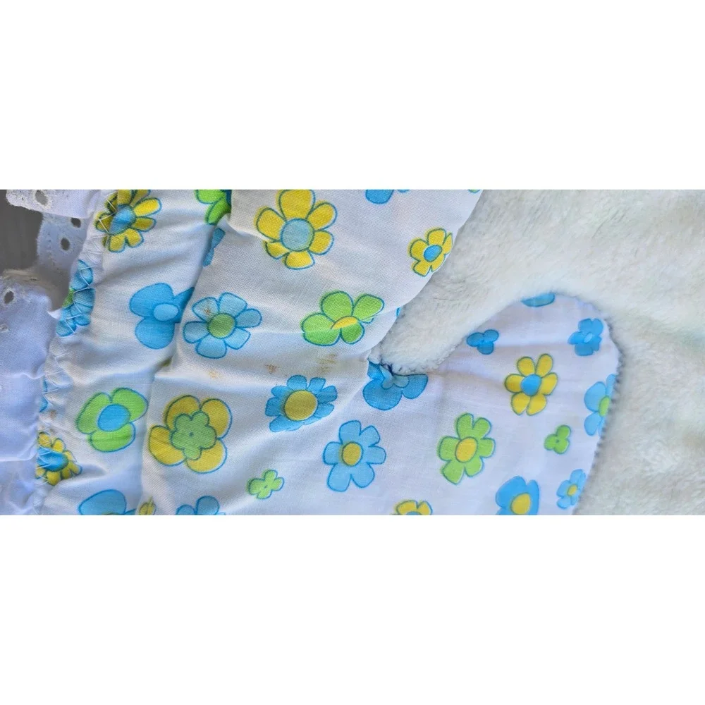 VTG Jungle Animal Quilted baby blanket decor Eyelet Lace Nursery Zoo handmade